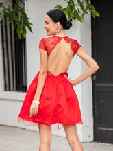 Women Lace Embroidered Halter Mini Sexy Party Short Sleeve Dress Sai Feel